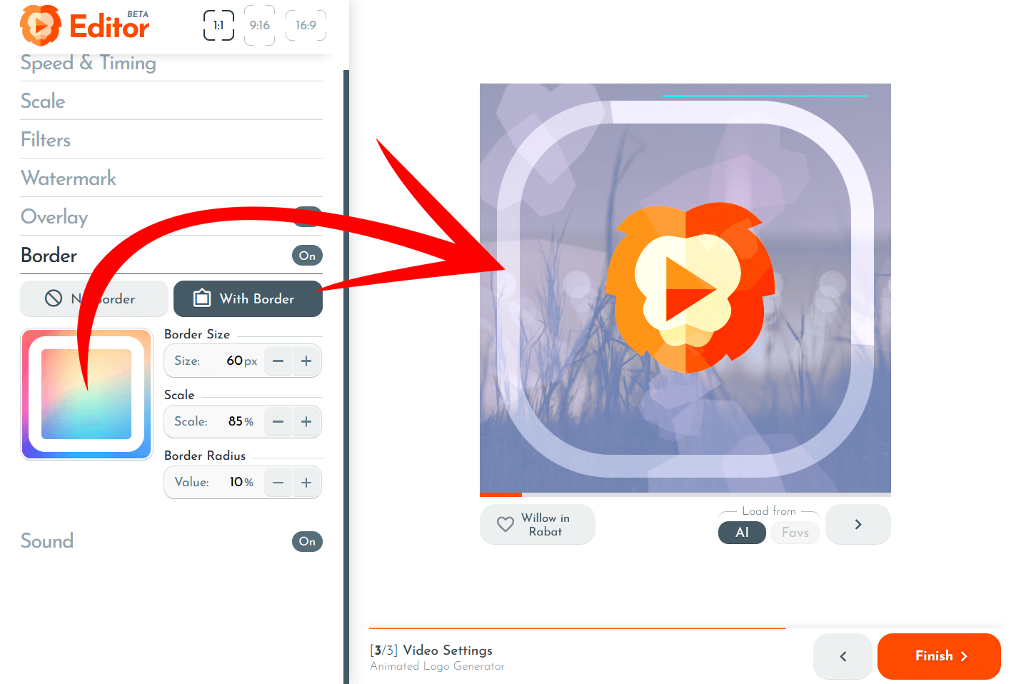 Adding animated borders to videos generated on RenderLion