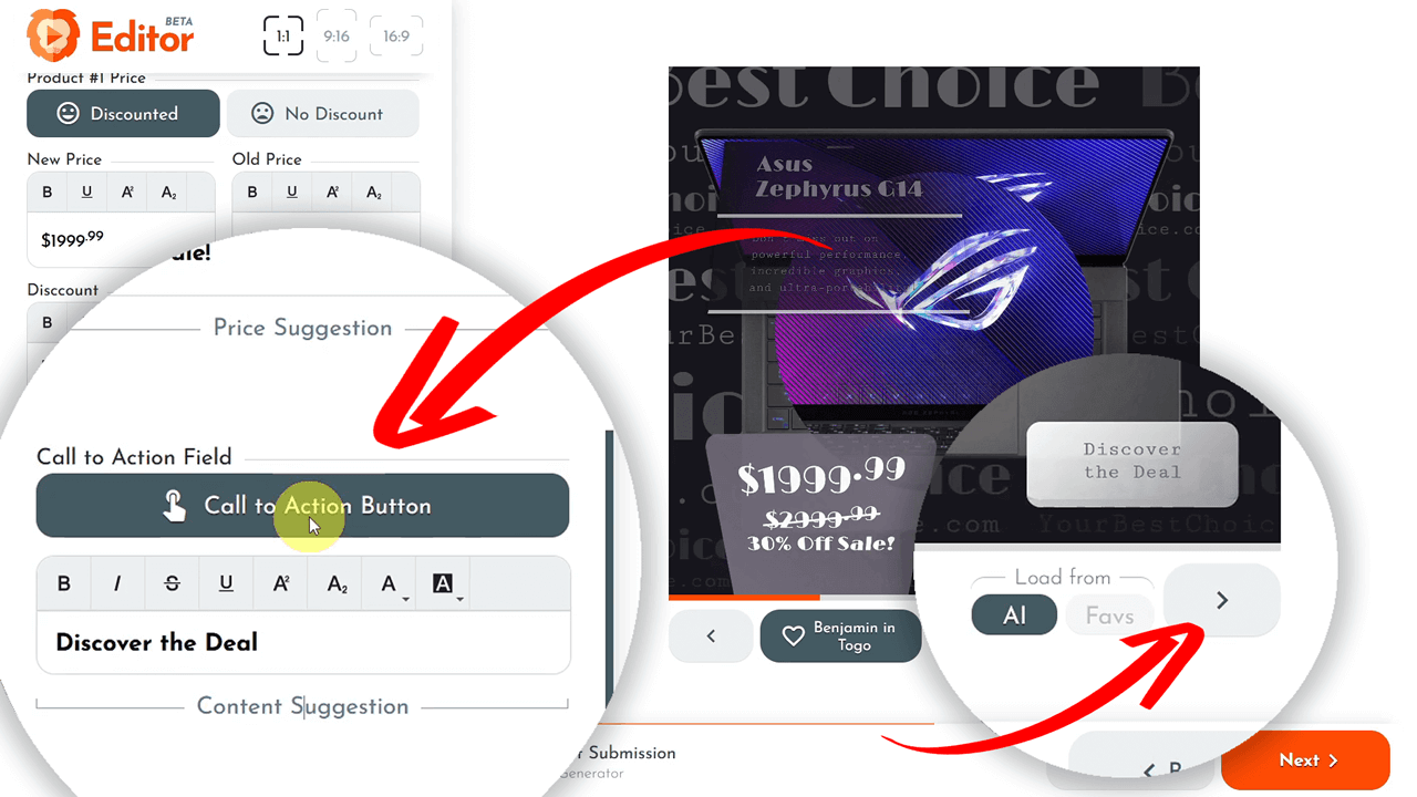 Adding a call to action button example for the product video